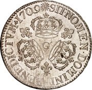 France ECU Louis XIV 1709 G KM# 386.6 SIT NOMEN DOMINI BENEDICTVM 1709 G coin reverse France ECU Louis XIV 1709 G KM# 386.6 SIT NOMEN DOMINI BENEDICTVM 1709 G coin reverse