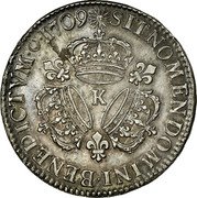 France ECU Louis XIV 1709 K KM# 386.9 SIT NOMEN DOMINI BENEDICTVM 1710 K coin reverse