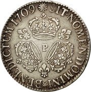 France ECU Louis XIV 1709 P KM# 386.14 SIT NOMEN DOMINI BENEDICTVM 1710 P coin reverse France ECU Louis XIV 1709 P KM# 386.14 SIT NOMEN DOMINI BENEDICTVM 1710 P coin reverse