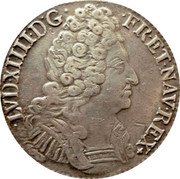 France ECU Louis XIV 1710 T KM# 386.17 LVD XIIII D G FR ET NAV REX coin obverse France ECU Louis XIV 1710 T KM# 386.17 LVD XIIII D G FR ET NAV REX coin obverse