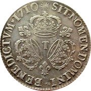 France ECU Louis XIV 1710 T KM# 386.17 SIT NOMEN DOMINI BENEDICTVM 1709 T coin reverse France ECU Louis XIV 1710 T KM# 386.17 SIT NOMEN DOMINI BENEDICTVM 1709 T coin reverse