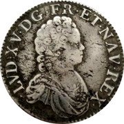 France ECU Louis XV 1716 H KM# 414.9 LVD XV D G FR ET NAV REX coin obverse