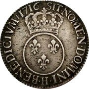 France ECU Louis XV 1716 H KM# 414.9 SIT NOMEN DOMINI H BENEDICTVM 1716 coin reverse