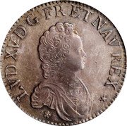France ECU Louis XV 1716 N KM# 414.14 LVD XV D G FR ET NAV REX coin obverse