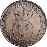 France ECU Louis XV 1716 N KM# 414.14 SIT NOMEN DOMINI N BENEDICTVM 1716 coin reverse