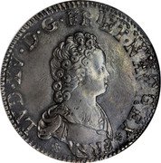 France ECU Louis XV 1717 C KM# 414.5 LVD XV D G FR ET NAV REX coin obverse