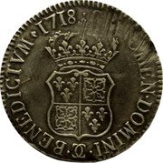 France ECU Louis XV 1718 Back to back C’s KM# 435.28 SIT NOMEN DOMINI CC BENEDICTVM 1718 coin reverse France ECU Louis XV 1718 Back to back C’s KM# 435.28 SIT NOMEN DOMINI CC BENEDICTVM 1718 coin reverse