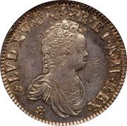 France ECU Louis XV 1718 T KM# 414.19 LVD XV D G FR ET NAV REX coin obverse