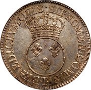 France ECU Louis XV 1718 T KM# 414.19 SIT NOMEN DOMINI T BENEDICTVM 1718 coin reverse