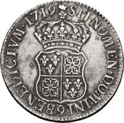 France ECU Louis XV 1719 Numeral 9 KM# 435.26 SIT NOMEN DOMINI 9 BENEDICTVM 1719 coin reverse France ECU Louis XV 1719 Numeral 9 KM# 435.26 SIT NOMEN DOMINI 9 BENEDICTVM 1719 coin reverse