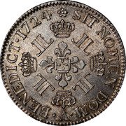 France ECU Louis XV 1724 A KM# 472.1 SIT NOMEN DOM A BENEDICT 1724 coin reverse France ECU Louis XV 1724 A KM# 472.1 SIT NOMEN DOM A BENEDICT 1724 coin reverse