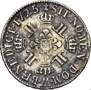 France ECU Louis XV 1725 AA KM# 472.2 SIT NOMEN DOM AA BENEDICT 1725 coin reverse France ECU Louis XV 1725 AA KM# 472.2 SIT NOMEN DOM AA BENEDICT 1725 coin reverse