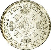 France ECU Louis XV 1725 K KM# 472.11 SIT NOMEN DOM K BENEDICT 1725 LL coin reverse France ECU Louis XV 1725 K KM# 472.11 SIT NOMEN DOM K BENEDICT 1725 LL coin reverse