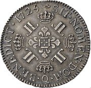 France ECU Louis XV 1725 Q KM# 472.17 SIT NOMEN DOM Q BENEDICT 1725 LL coin reverse France ECU Louis XV 1725 Q KM# 472.17 SIT NOMEN DOM Q BENEDICT 1725 LL coin reverse
