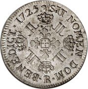France ECU Louis XV 1725 R KM# 472.18 SIT NOMEN DOM R BENEDICT 1725 LL coin reverse France ECU Louis XV 1725 R KM# 472.18 SIT NOMEN DOM R BENEDICT 1725 LL coin reverse