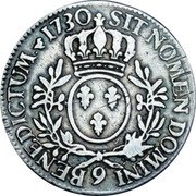 France ECU Louis XV 1730 Numeral 9 KM# 486.26 SIT NOMEN DOMINI 9 BENEDICTUM 1730 coin reverse France ECU Louis XV 1730 Numeral 9 KM# 486.26 SIT NOMEN DOMINI 9 BENEDICTUM 1730 coin reverse