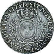 France ECU Louis XV 1734 Cow KM# 487 SIT NOMEN DOMINI BENEDICTUM 1734 coin reverse France ECU Louis XV 1734 Cow KM# 487 SIT NOMEN DOMINI BENEDICTUM 1734 coin reverse