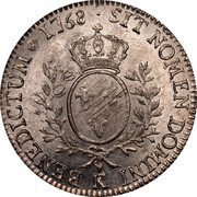 France ECU Louis XV 1768 K KM# 512.11 SIT NOMEN DOMINI K BENEDICTUM 1768 coin reverse France ECU Louis XV 1768 K KM# 512.11 SIT NOMEN DOMINI K BENEDICTUM 1768 coin reverse