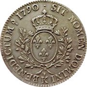 France ECU Louis XVI 1790 K KM# 564.8 SIT NOMEN DOMINI K BENEDICTUM 1790 coin reverse France ECU Louis XVI 1790 K KM# 564.8 SIT NOMEN DOMINI K BENEDICTUM 1790 coin reverse