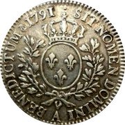 France ECU Louis XVI 1791 A (he) KM# 564.1 SIT NOMEN DOMINI A BENEDICTUM 1791 coin reverse France ECU Louis XVI 1791 A (he) KM# 564.1 SIT NOMEN DOMINI A BENEDICTUM 1791 coin reverse