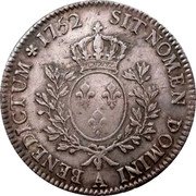 France ECU Louis XV 1752 A KM# 512.1 SIT NOMEN DOMINI A BENEDICTUM 1740 coin reverse France ECU Louis XV 1752 A KM# 512.1 SIT NOMEN DOMINI A BENEDICTUM 1740 coin reverse