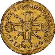France Louis D'or Louis XIV 1701 B KM# 334.3 CHRS REGN VINC IMP B coin reverse