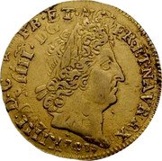 France Louis D'or Louis XIV 1701 H KM# 334.9 LVD XIIII D G FR ET NAV REX 1702 coin obverse