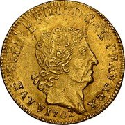 France Louis D'or Louis XIV 1702 I KM# 334.10 LVD XIIII D G FR ET NAV REX 1702 coin obverse