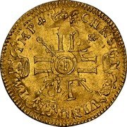 France Louis D'or Louis XIV 1702 I KM# 334.10 CHRS REGN VINC IMP I coin reverse