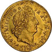 France Louis D'or Louis XIV 1702 S KM# 334.18 LVD XIIII D G FR ET NAV REX 1702 coin obverse