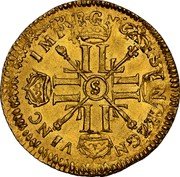 France Louis D'or Louis XIV 1702 S KM# 334.18 CHRS REGN VINC IMP S coin reverse