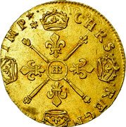 France Louis D'or Louis XIV 1704 BB KM# 365.3 CHRS REGN VINC IMP BB coin reverse France Louis D'or Louis XIV 1704 BB KM# 365.3 CHRS REGN VINC IMP BB coin reverse