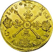 France Louis D'or Louis XIV 1704 & KM# 365.24 CHRS REGN VINC IMP & coin reverse France Louis D'or Louis XIV 1704 & KM# 365.24 CHRS REGN VINC IMP & coin reverse
