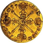 France Louis D'or Louis XIV 1704 Numeral 9 KM# 365.25 CHRS REGN VINC IMP 9 coin reverse France Louis D'or Louis XIV 1704 Numeral 9 KM# 365.25 CHRS REGN VINC IMP 9 coin reverse