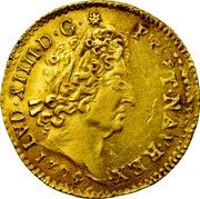 France Louis D'or Louis XIV 1704 P KM# 365.15 LVD XIIII D G FR ET NAV REX 1704 coin obverse France Louis D'or Louis XIV 1704 P KM# 365.15 LVD XIIII D G FR ET NAV REX 1704 coin obverse