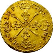 France Louis D'or Louis XIV 1704 P KM# 365.15 CHRS REGN VINC IMP P coin reverse France Louis D'or Louis XIV 1704 P KM# 365.15 CHRS REGN VINC IMP P coin reverse