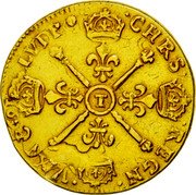 France Louis D'or Louis XIV 1704 T KM# 365.18 CHRS REGN VINC IMP T coin reverse France Louis D'or Louis XIV 1704 T KM# 365.18 CHRS REGN VINC IMP T coin reverse
