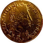 France Louis D'or Louis XIV 1709 Back to back C’s KM# 390.26 LVD XIIII D G FR ET NAV REX CC 1709 coin obverse France Louis D'or Louis XIV 1709 Back to back C’s KM# 390.26 LVD XIIII D G FR ET NAV REX CC 1709 coin obverse