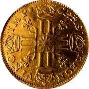 France Louis D'or Louis XIV 1709 Back to back C’s KM# 390.26 CHRS REGN VINC IMP coin reverse France Louis D'or Louis XIV 1709 Back to back C’s KM# 390.26 CHRS REGN VINC IMP coin reverse