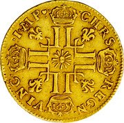 France Louis D'or Louis XIV 1709 T KM# 390.18 CHRS REGN VINC IMP coin reverse France Louis D'or Louis XIV 1709 T KM# 390.18 CHRS REGN VINC IMP coin reverse