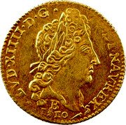 France Louis D'or Louis XIV 1710 B KM# 390.2 LVD XIIII D G FR ET NAV REX B 1710 coin obverse France Louis D'or Louis XIV 1710 B KM# 390.2 LVD XIIII D G FR ET NAV REX B 1710 coin obverse