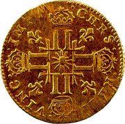 France Louis D'or Louis XIV 1710 B KM# 390.2 CHRS REGN VINC IMP coin reverse France Louis D'or Louis XIV 1710 B KM# 390.2 CHRS REGN VINC IMP coin reverse