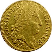 France Louis D'or Louis XIV 1710 Cow KM# 391 LVD XIIII D G FR ET NA RE BD 1709 coin obverse France Louis D'or Louis XIV 1710 Cow KM# 391 LVD XIIII D G FR ET NA RE BD 1709 coin obverse