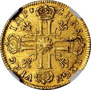 France Louis D'or Louis XIV 1710 V KM# 390.19 CHRS REGN VINC IMP coin reverse France Louis D'or Louis XIV 1710 V KM# 390.19 CHRS REGN VINC IMP coin reverse