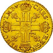 France Louis D'or Louis XIV 1710 X KM# 390.21 CHRS REGN VINC IMP coin reverse France Louis D'or Louis XIV 1710 X KM# 390.21 CHRS REGN VINC IMP coin reverse
