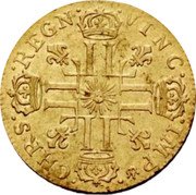 France Louis D'or Louis XIV 1711 D KM# 390.4 CHRS REGN VINC IMP coin reverse France Louis D'or Louis XIV 1711 D KM# 390.4 CHRS REGN VINC IMP coin reverse