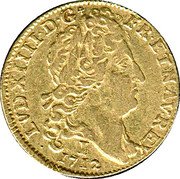 France Louis D'or Louis XIV 1712 I KM# 390.8 LVD XIIII D G FR ET NAV REX I 1712 coin obverse France Louis D'or Louis XIV 1712 I KM# 390.8 LVD XIIII D G FR ET NAV REX I 1712 coin obverse