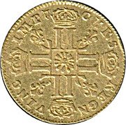 France Louis D'or Louis XIV 1712 I KM# 390.8 CHRS REGN VINC IMP coin reverse France Louis D'or Louis XIV 1712 I KM# 390.8 CHRS REGN VINC IMP coin reverse