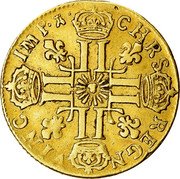 France Louis D'or Louis XIV 1715 N KM# 415.1 CHRS REGN VINC IMP coin reverse France Louis D'or Louis XIV 1715 N KM# 415.1 CHRS REGN VINC IMP coin reverse