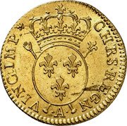 France Louis D'or Louis XV 1716 A KM# 425.1 CHRS REGN VINC IMP A coin reverse
